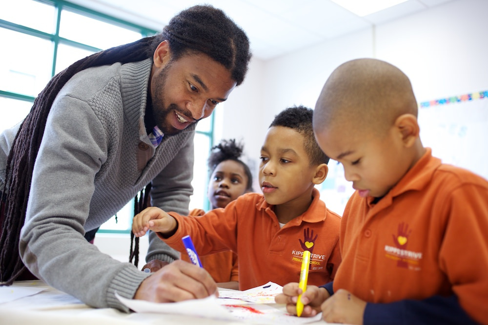 Teacher helping students